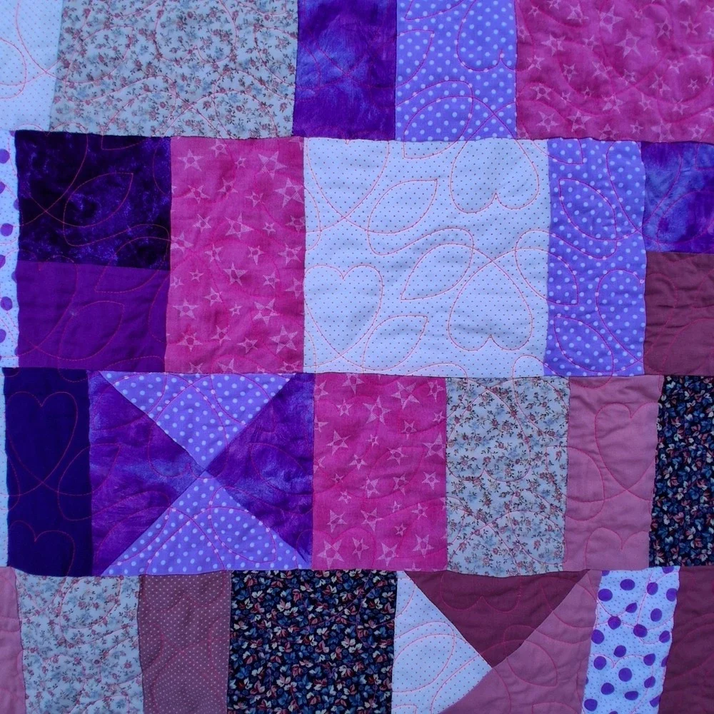 Vintage Handmade Baby Girl Crib Quilt Blanket OOAK Pinks Purples Patchwork